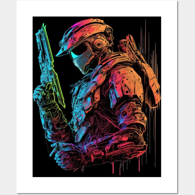 Halo Master Chief Neon - Original Artwork Wall Art by Labidabop